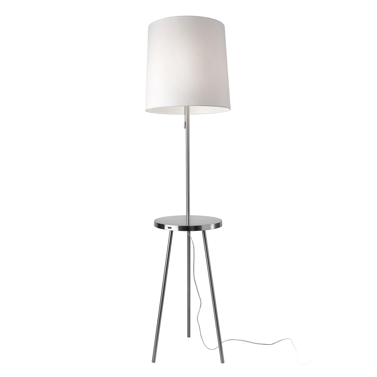 Golvlampa Tabulo, hylla och USB-port, vit/alu