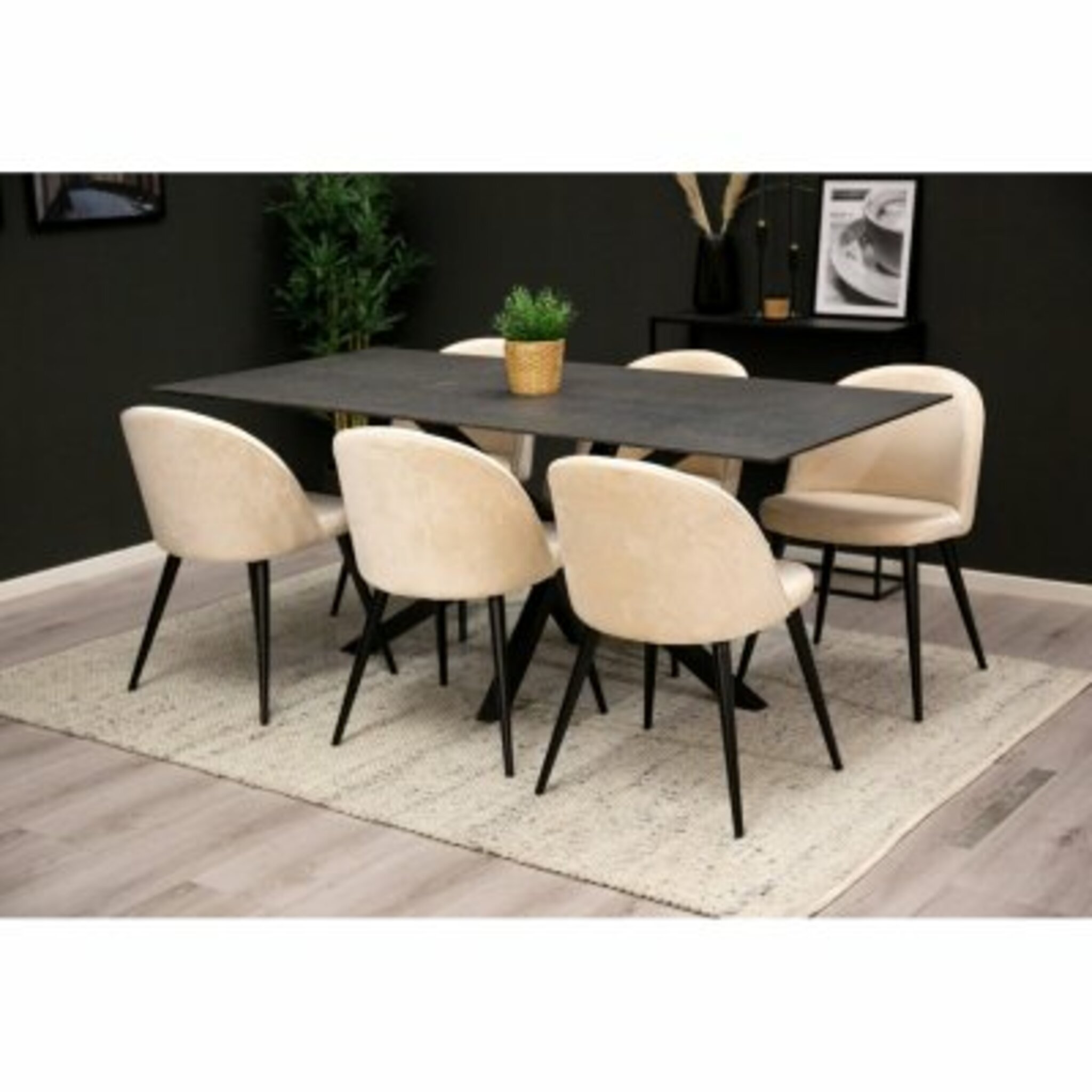 Piazza Velvet matbord 180×90 cm + 6 matstolar