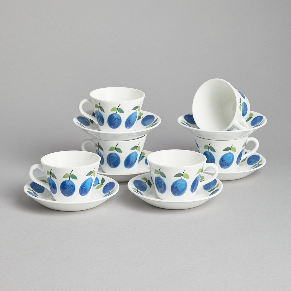 Gustavsberg - "Prunus" Kaffekoppar med Fat 6 st