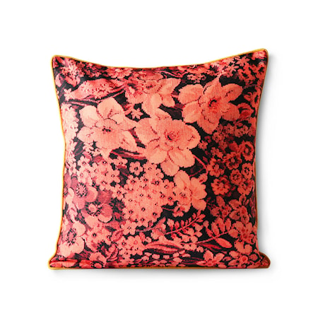 Printed Floral Cushion Coral/Black 50x50 cm