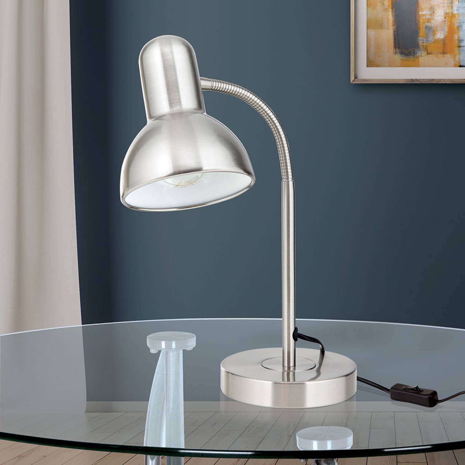 Skrivbordslampa Nemo, flexibel, nickel matt