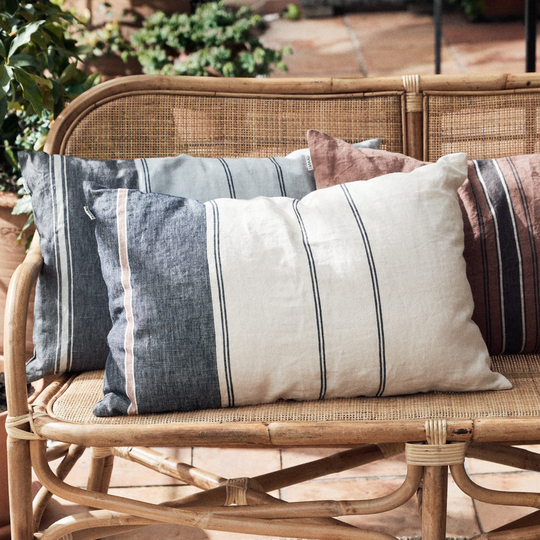 Kudde Linen Stripe 40x60cm Linne Gråblå