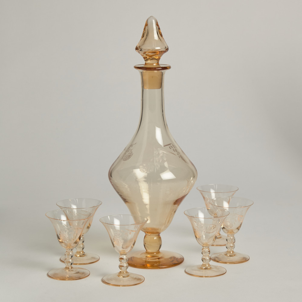 Vintage - Likörflaska och glas 6 st
