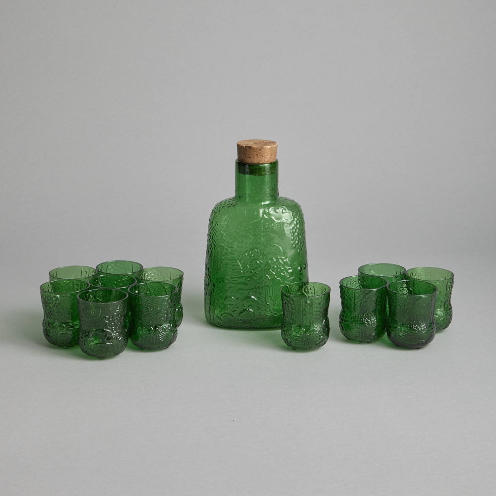 Vintage - Glasservis "Fauna grön" Flaska med 12 st glas