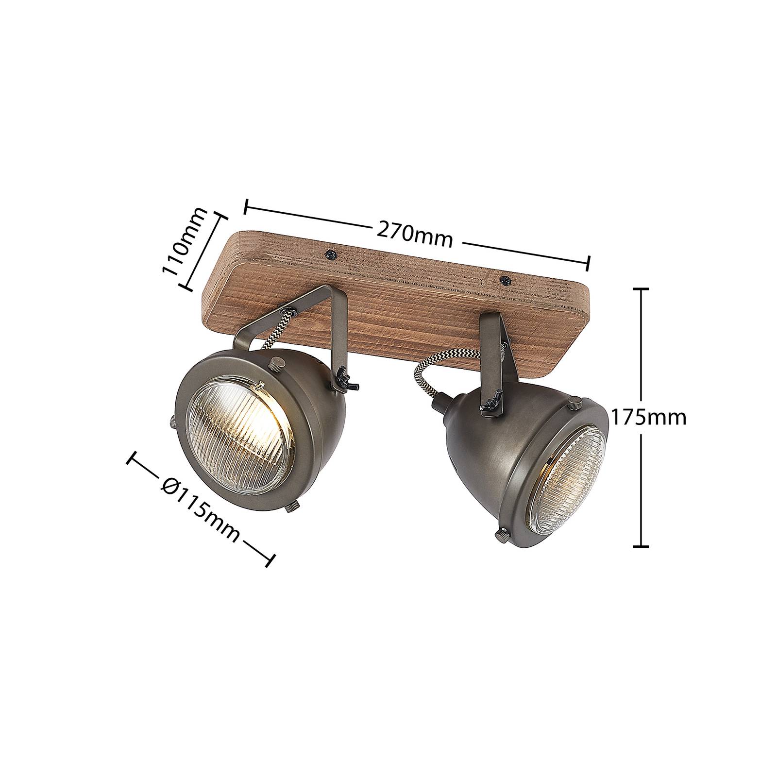 Lindby Farovi takspotlight svart, 2 lampor