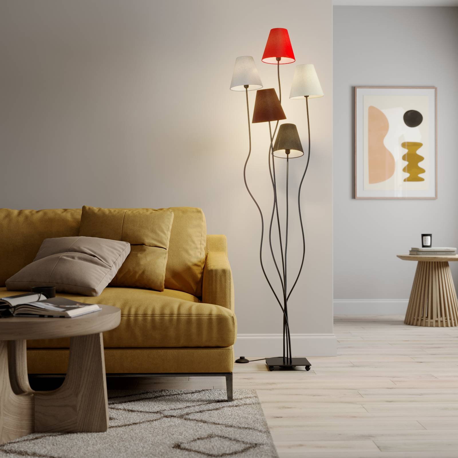 Melis – golvlampa i textil med 5 ljuskällor