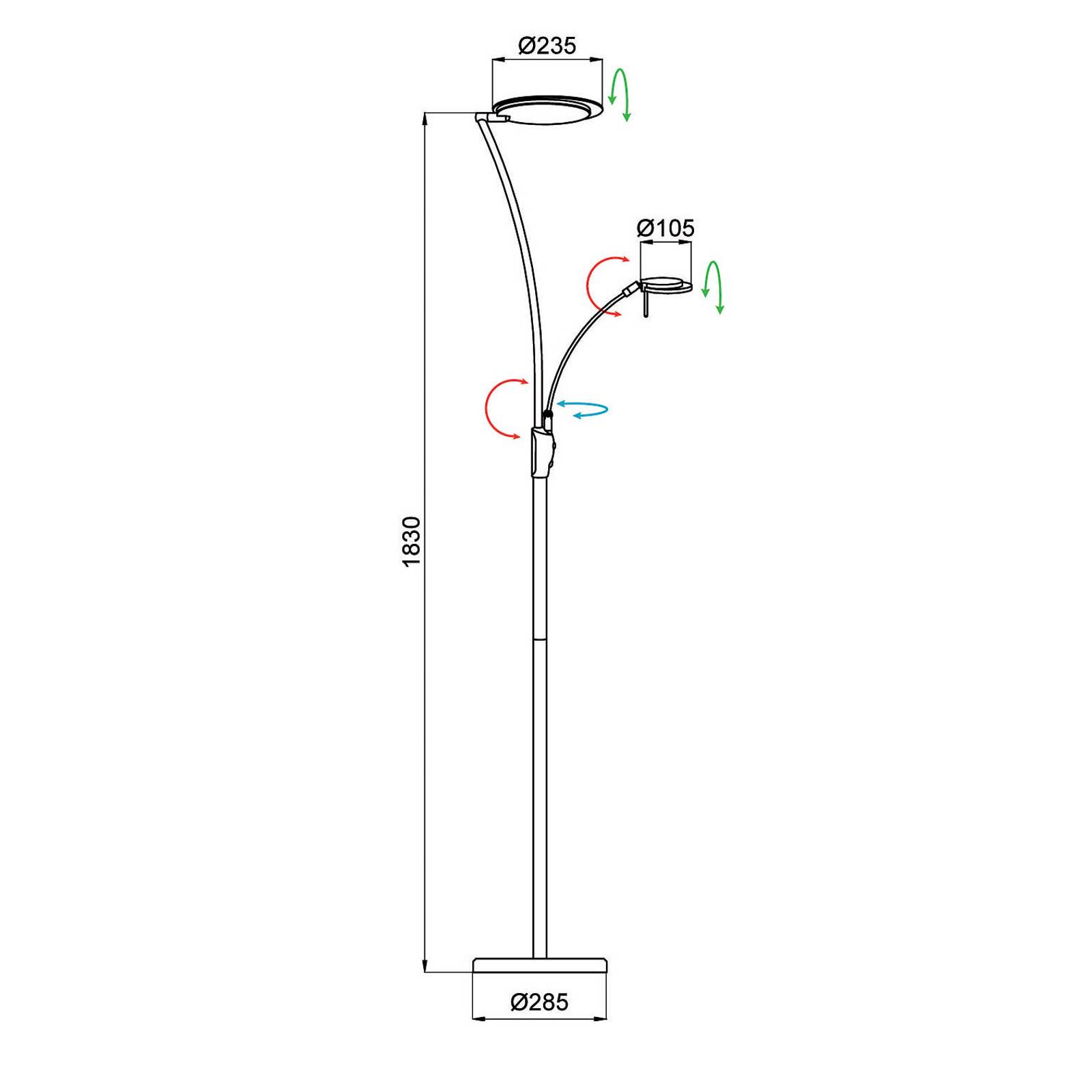Aluminor Kitel 89 LED-golvlampa med LED-läslampa