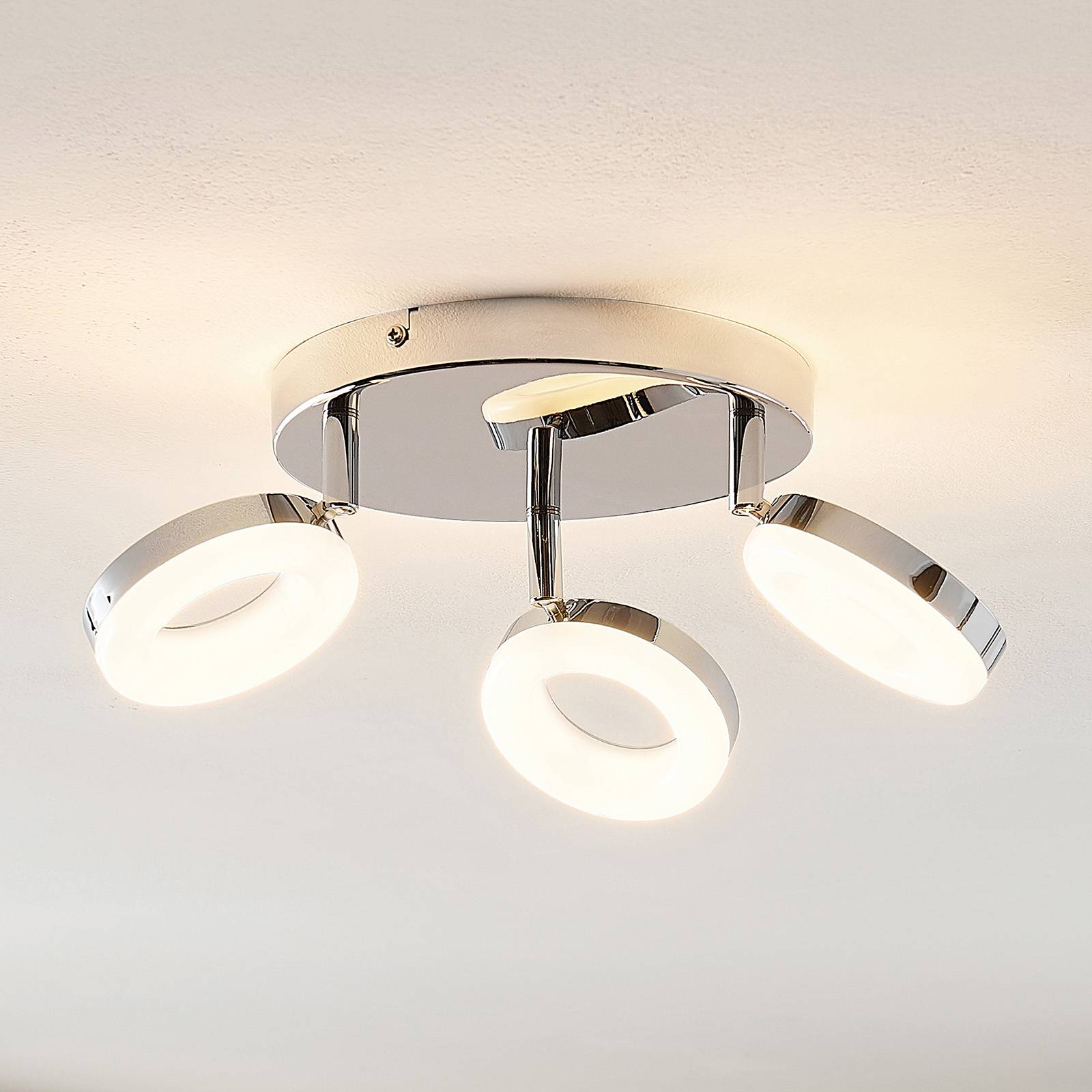 ELC Tioklia LED-taklampa, krom, 3 lampor