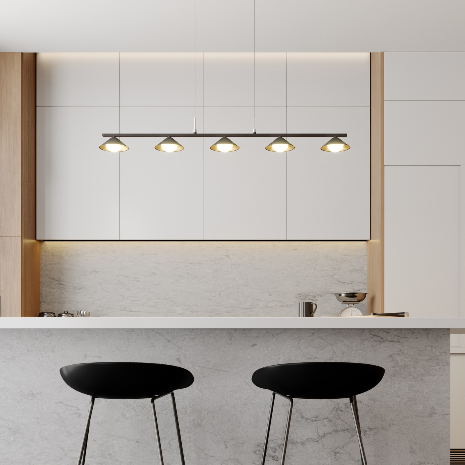 Lucande Kianos LED-hänglampa, svart, 5 lampor