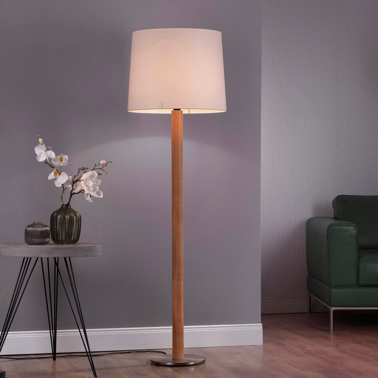 Lucande Elif golvlampa vit, cylinder ek natur