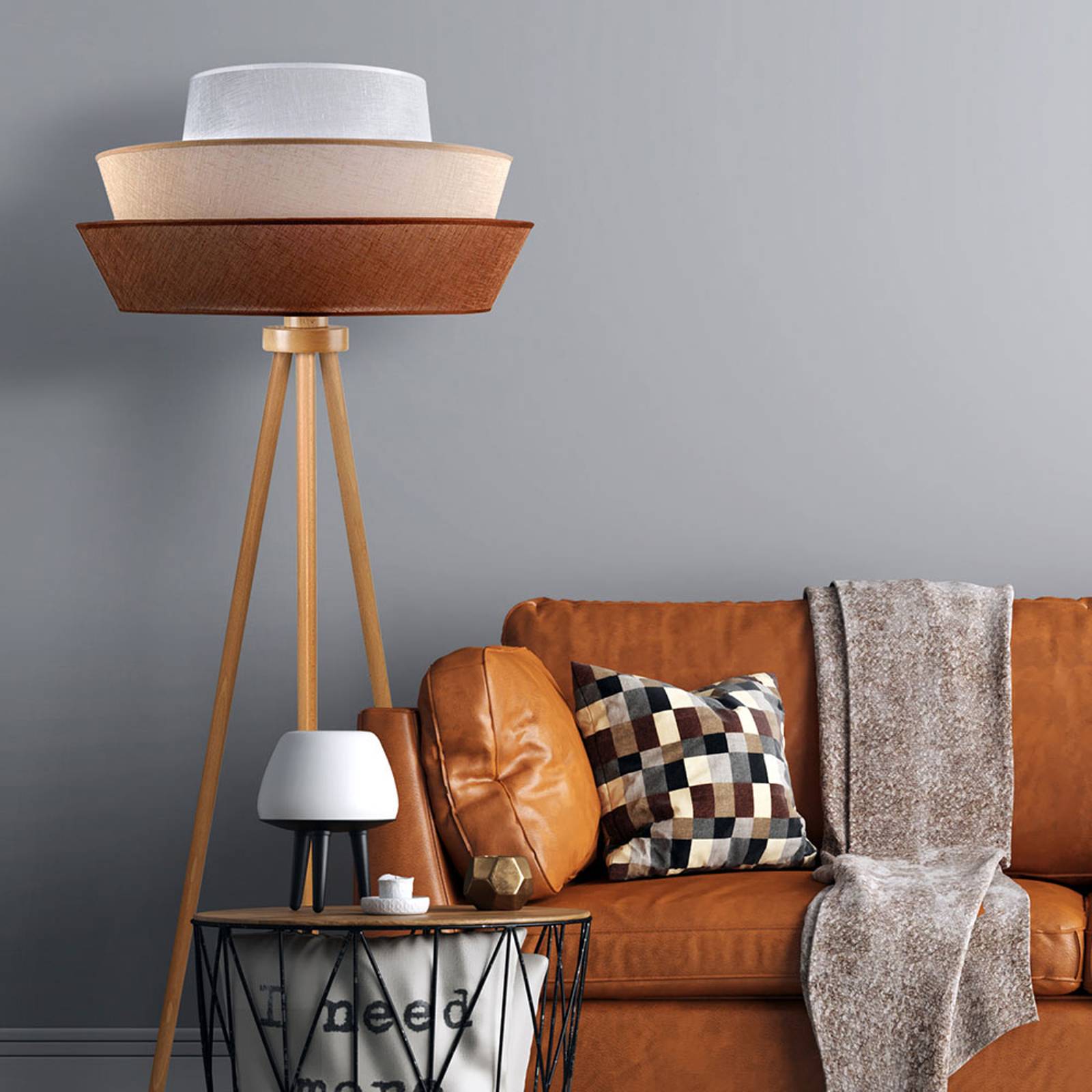 Trebent golvlampa Lotos, brun/beige/vit