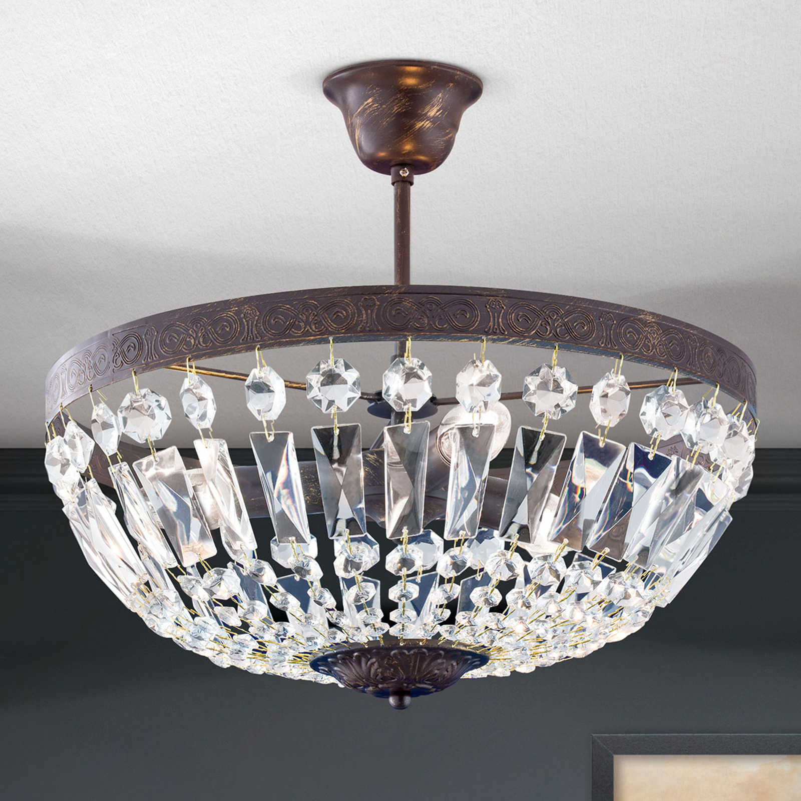 Taklampa Andara, kristallkedjor, Ø 40 cm