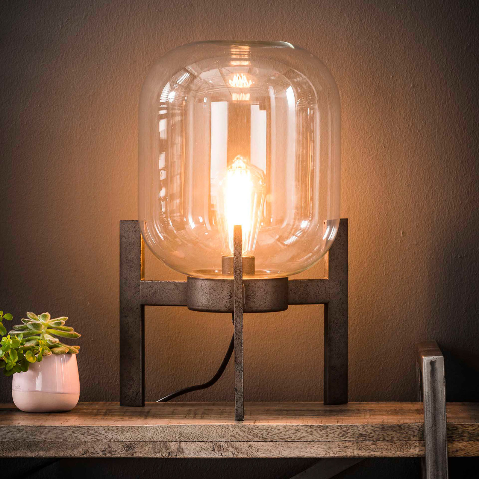 Bordslampa Vetallo - klart glas, antikt silver