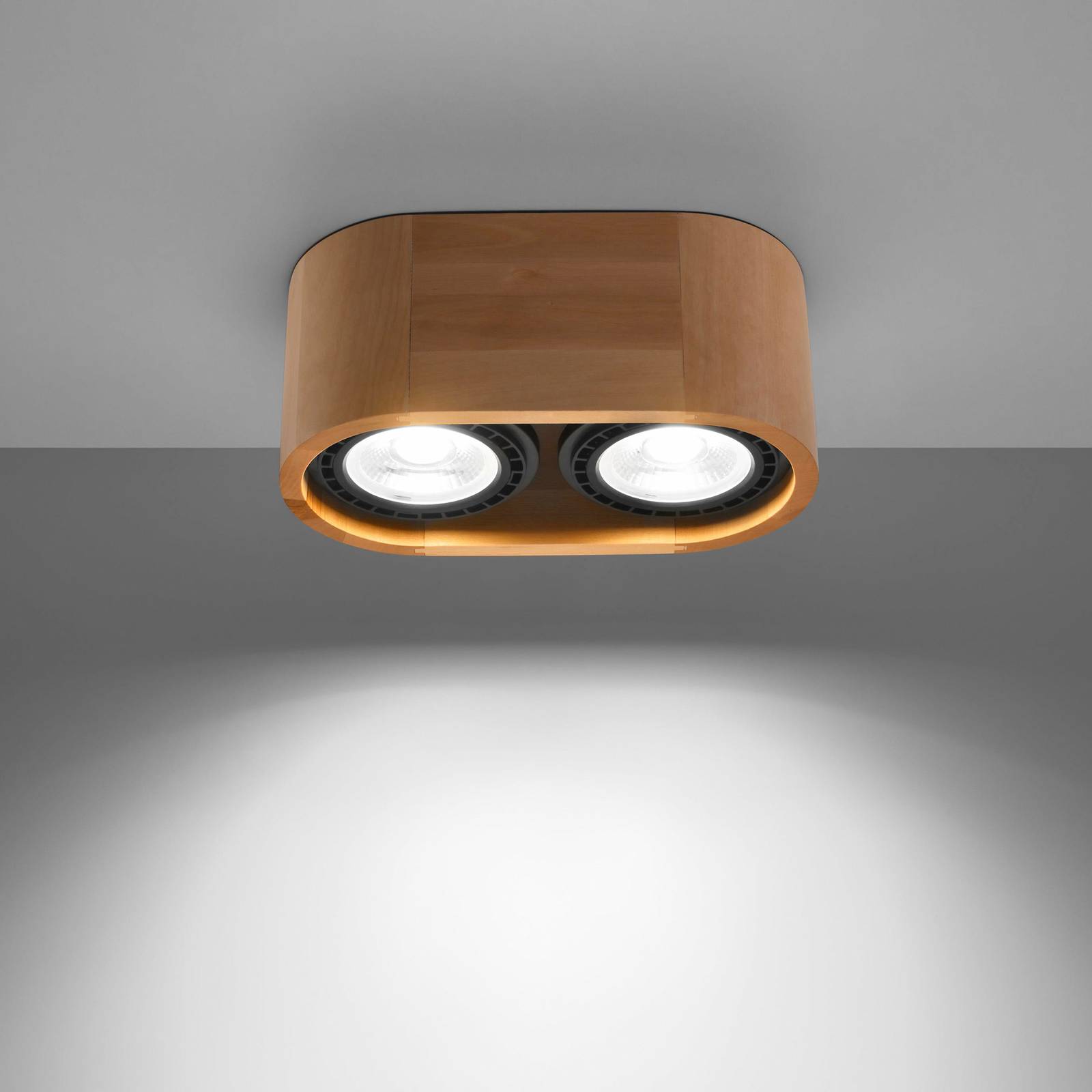 Påbyggnads-downlight Solana trä rund 2 lampor