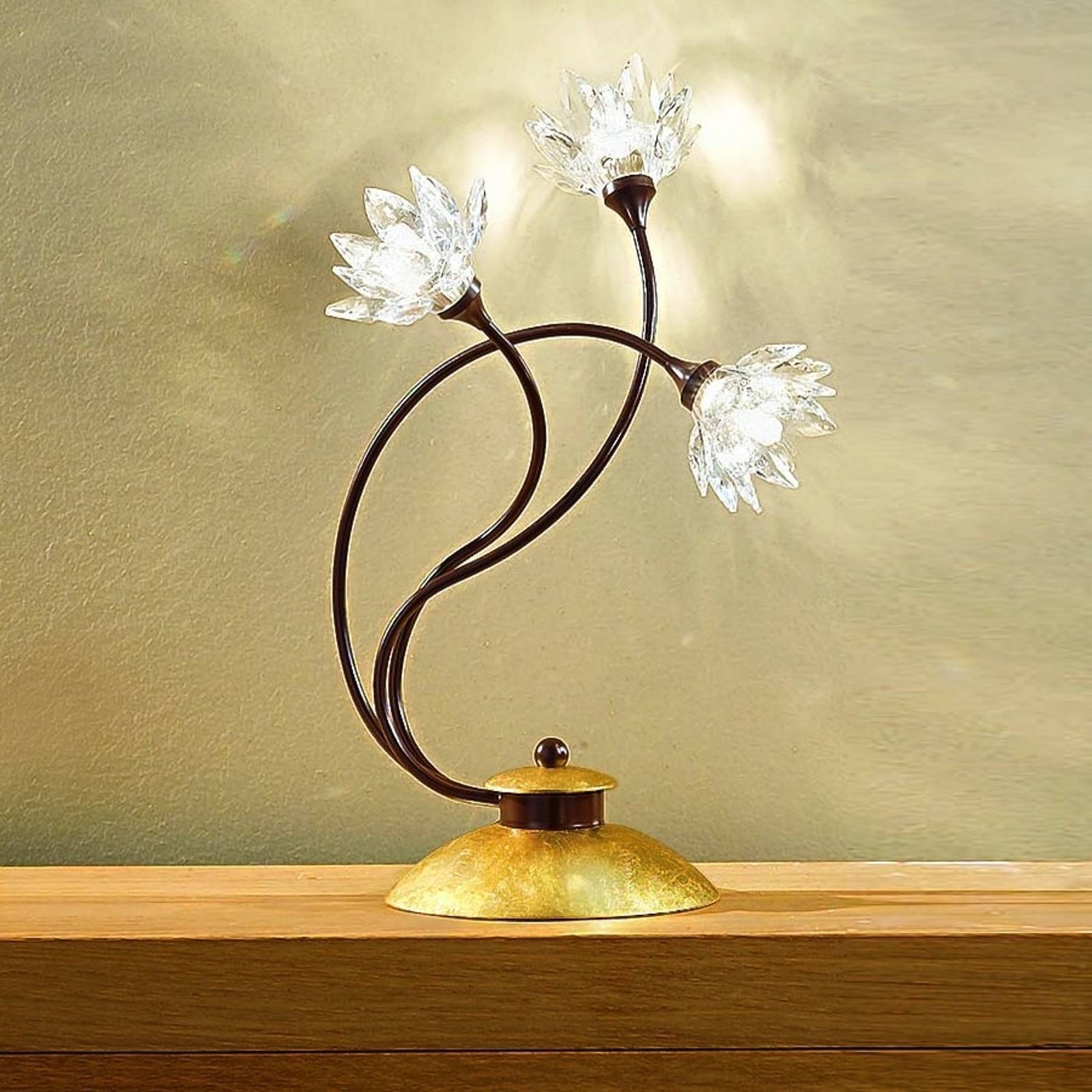 Blommig bordslampa Fiorella, kristall klar
