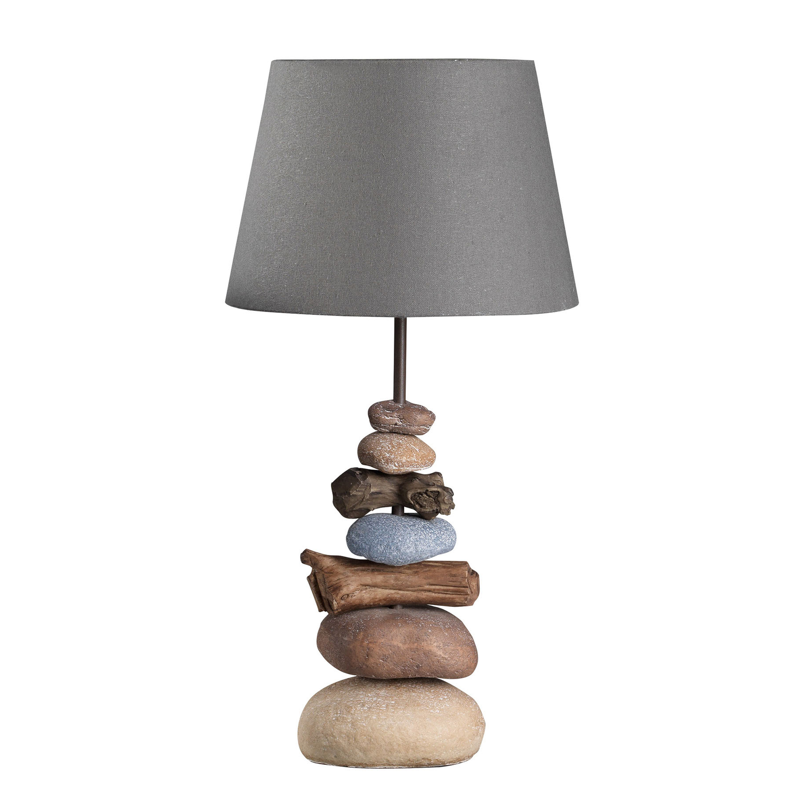 Bordslampa Vera, tygskärm och stendekor, 55 cm