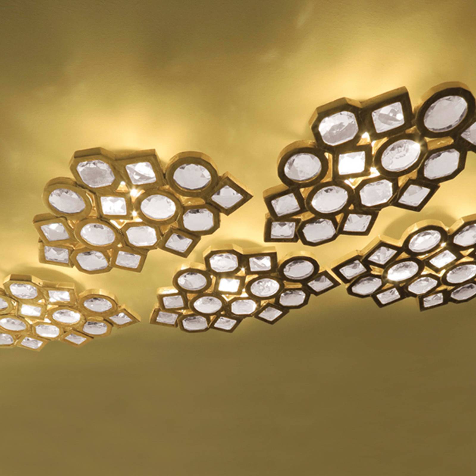 LED-taklampa Stardust, mosaik, guld
