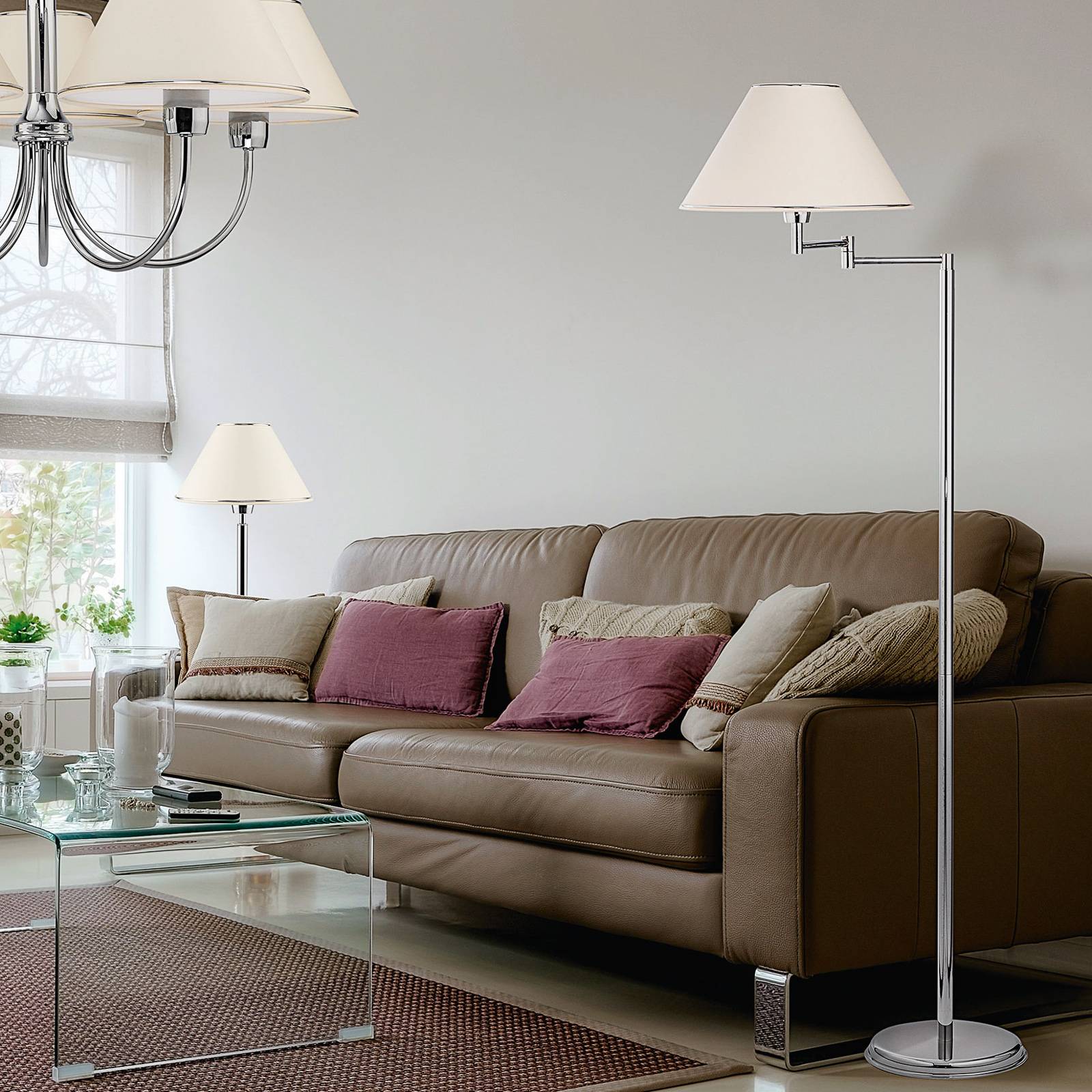 Golvlampa London krom/gräddvit 1 lampa vridbar