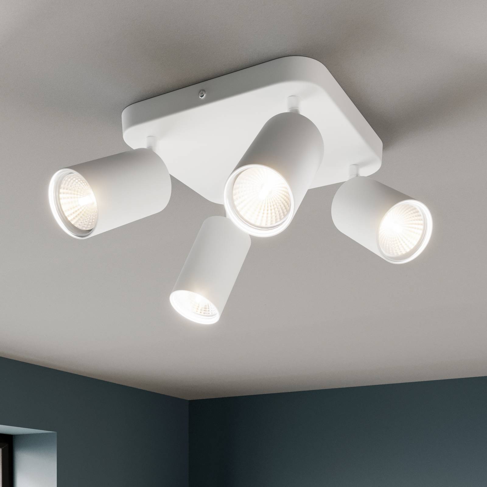 Taklampa Eye Spot 4 lampor kvadrat, vit