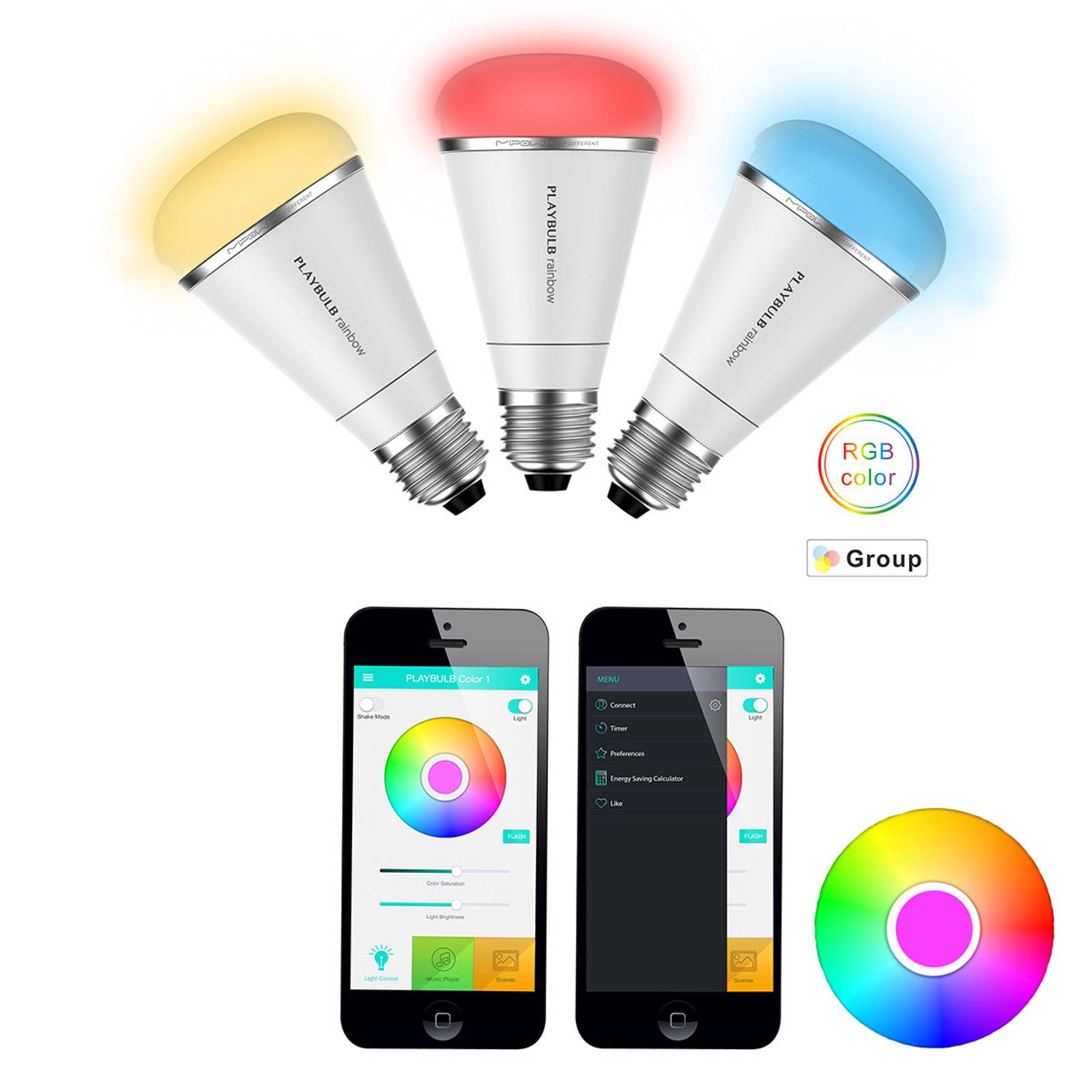 MiPow Playbulb Rainbow+ 3 x RGB LED-lampa E27 10 W