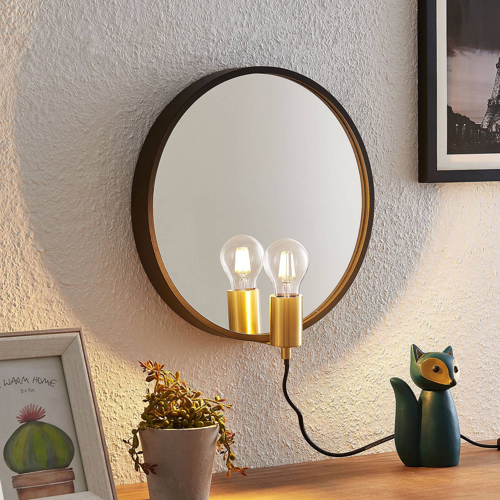 Lucande Lumani vägglampa med spegel, svart