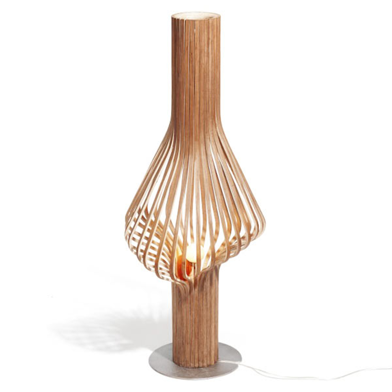 Designergolvlampa Diva med ekträ och dimmer