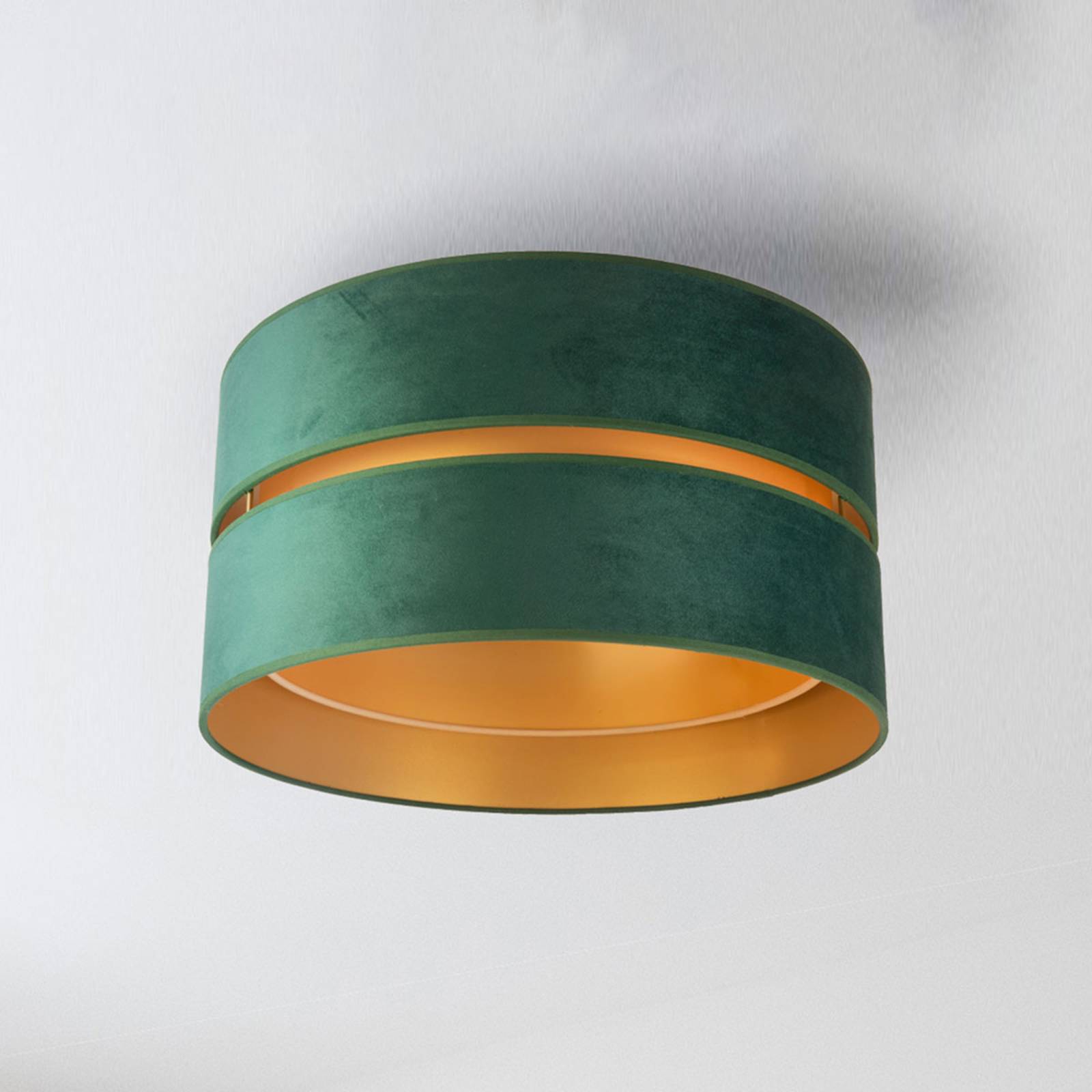 Taklampa Duo av textil, grön/guld