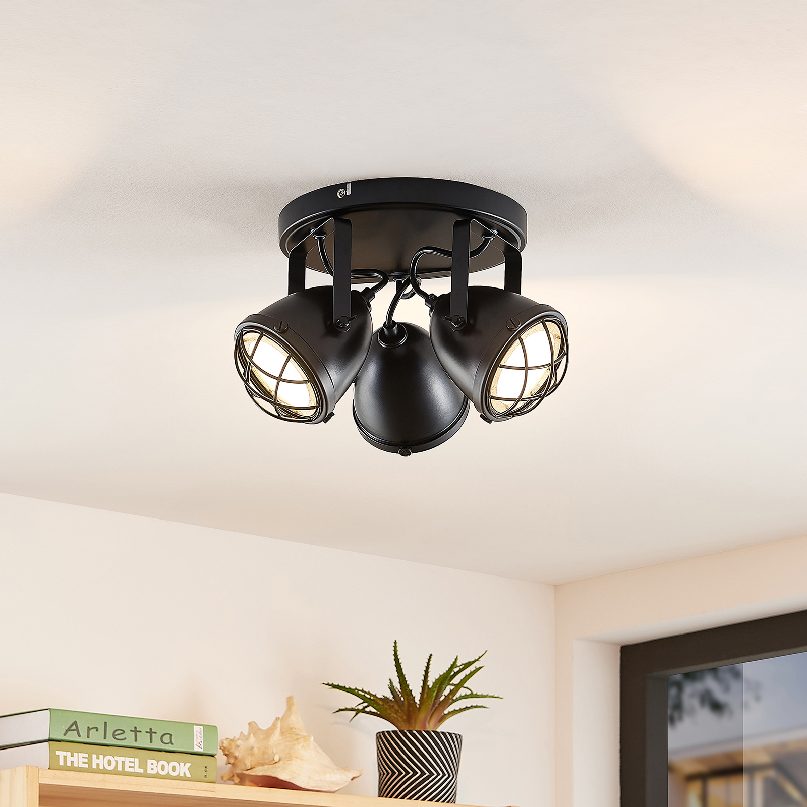 Lindby Biona LED-takspotlight guldring, 3 lampor