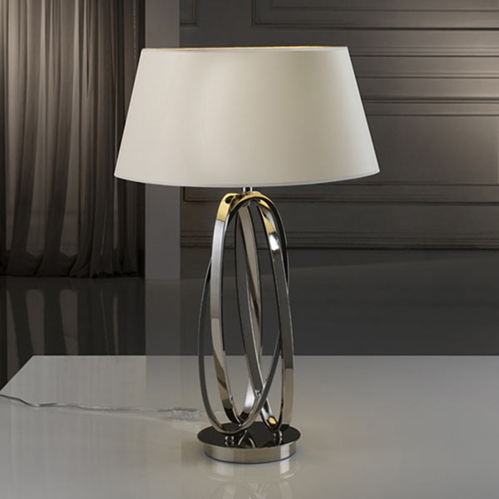 Óvalos - elegant LED-bordslampa med textilskärm