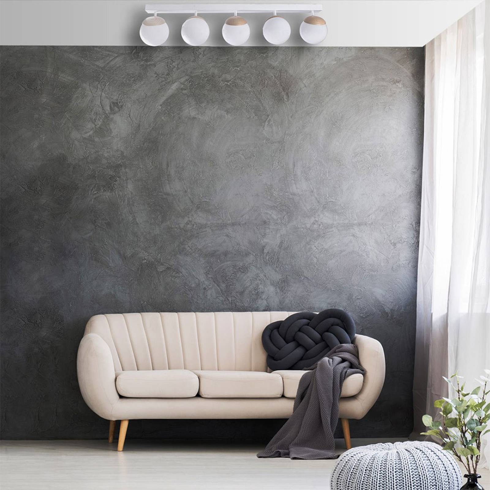 Taklampa Sfera 5 lampor direkt glas/trä