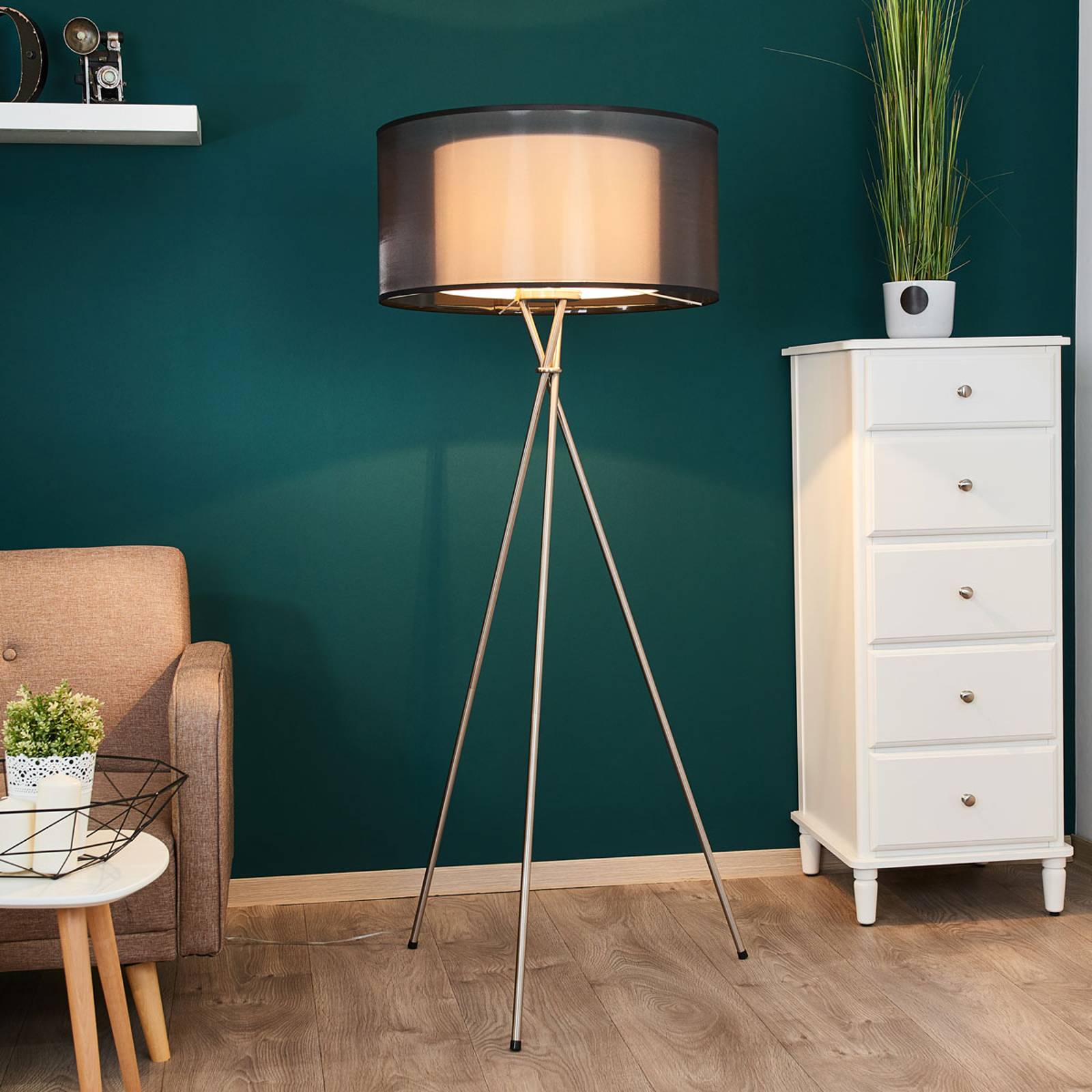 Trebent textil-golvlampa Treppiedi