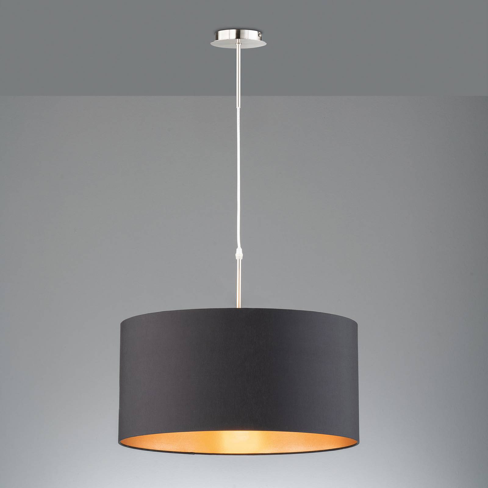 Hänglampa Marie, textilskärm, svart, Ø 50 cm