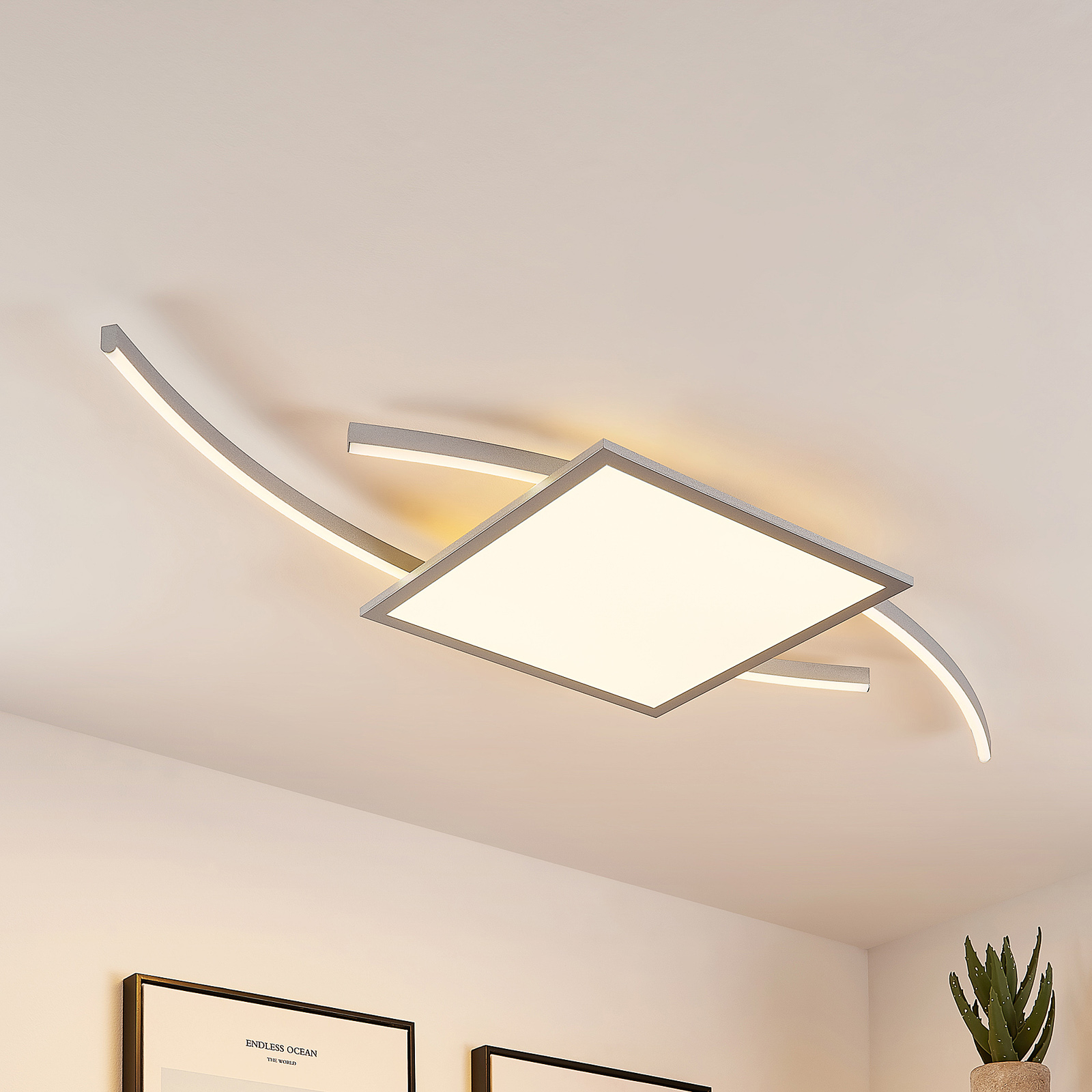 Lucande Tiaro LED-taklampa, kantig, 40 cm, CCT
