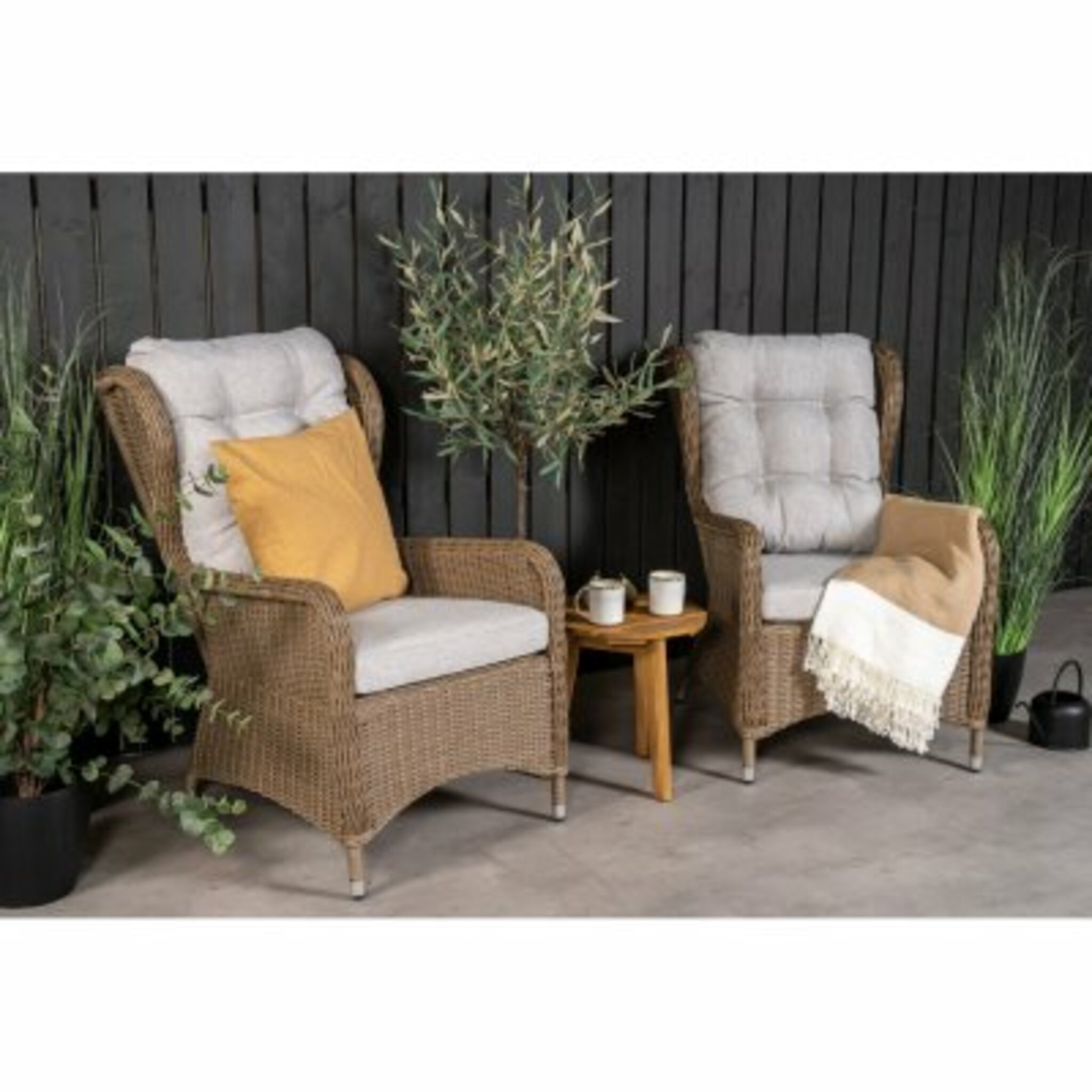 Loungefåtölj 2-pack Washington med dynor, natur/ljusbeige