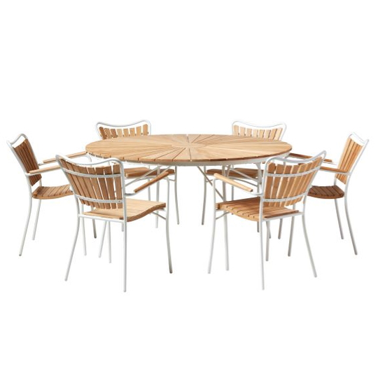 Trädgårdsgrupp Ellen teakbord 150 cm 6 stolar teak / vit Cinas