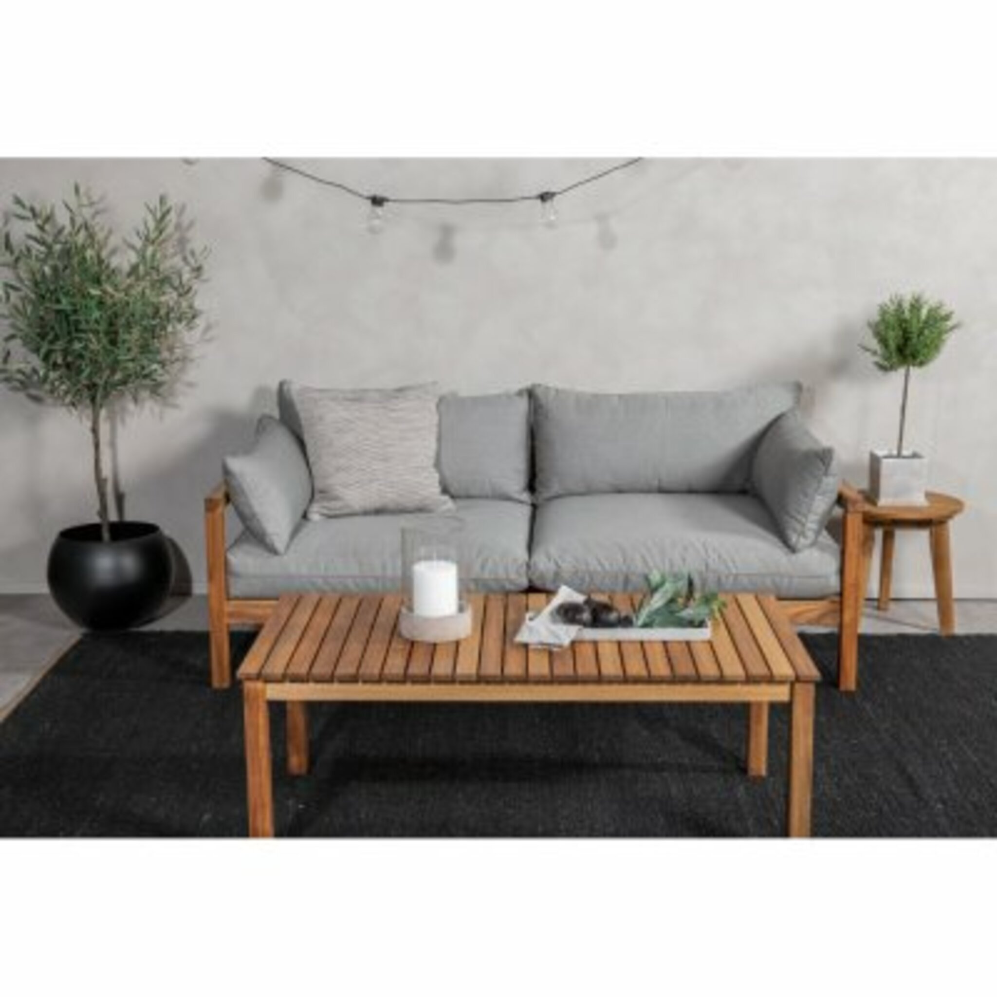 Loungesoffa/loungebänk Marion, grå/natur/akacia
