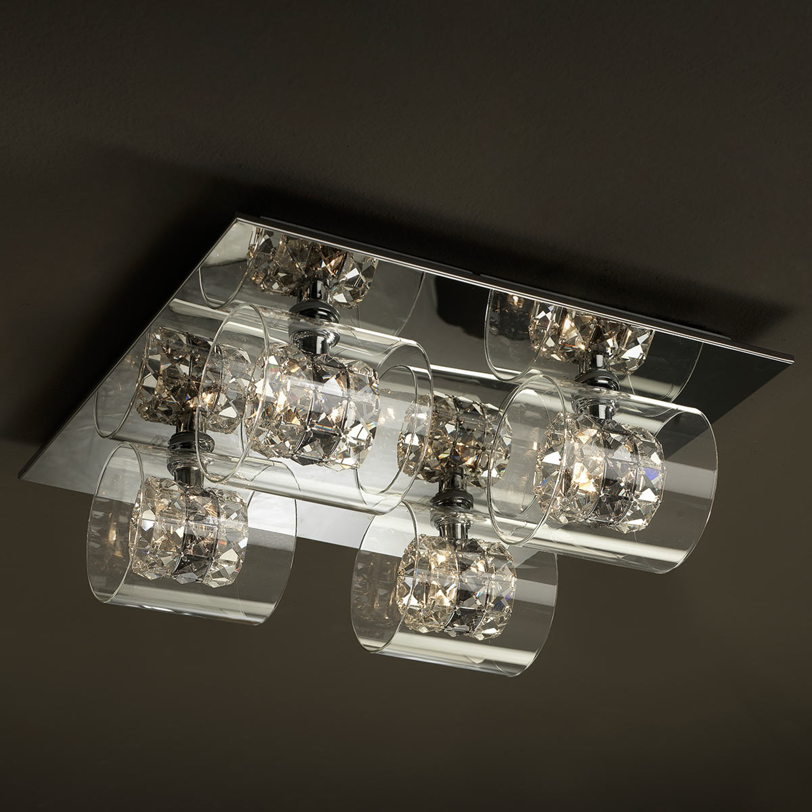 LED-taklampa Flash med kristallringar