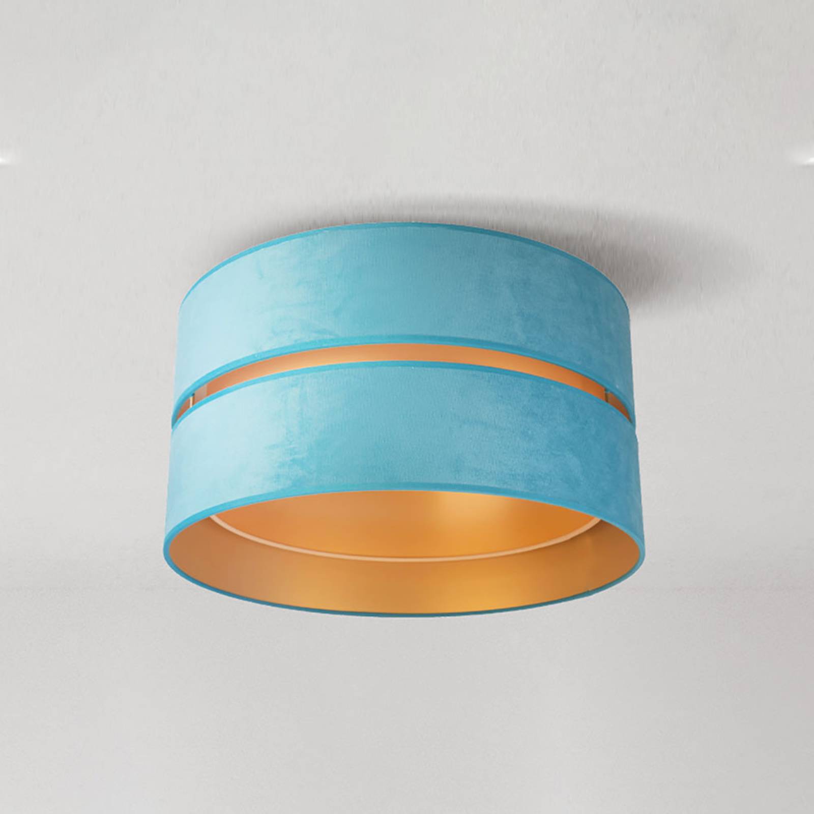 Taklampa Duo av textil, turkos/guld