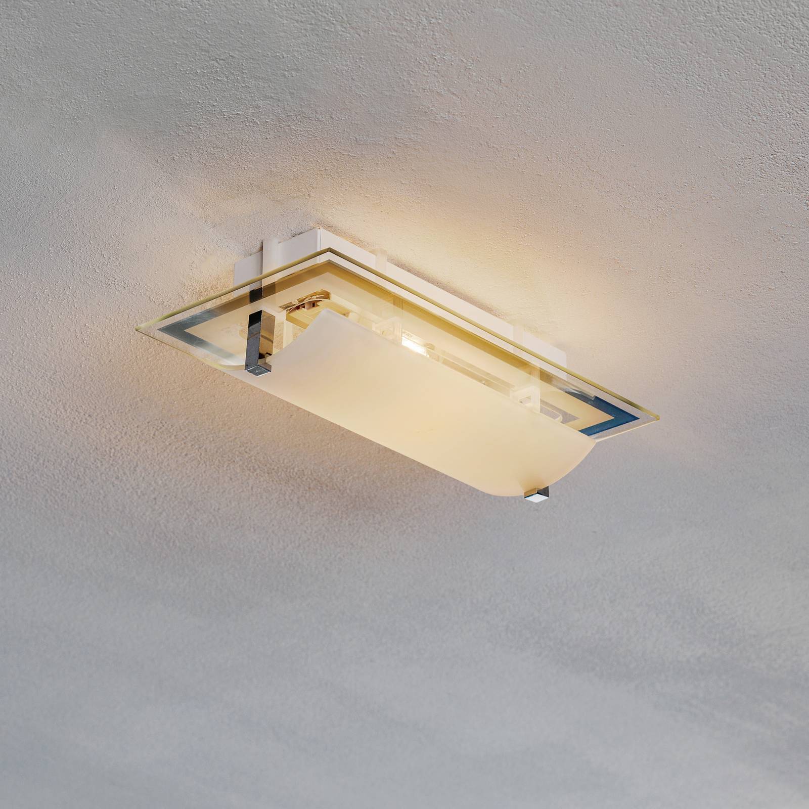 Taklampa P1, rektangulär, av glas