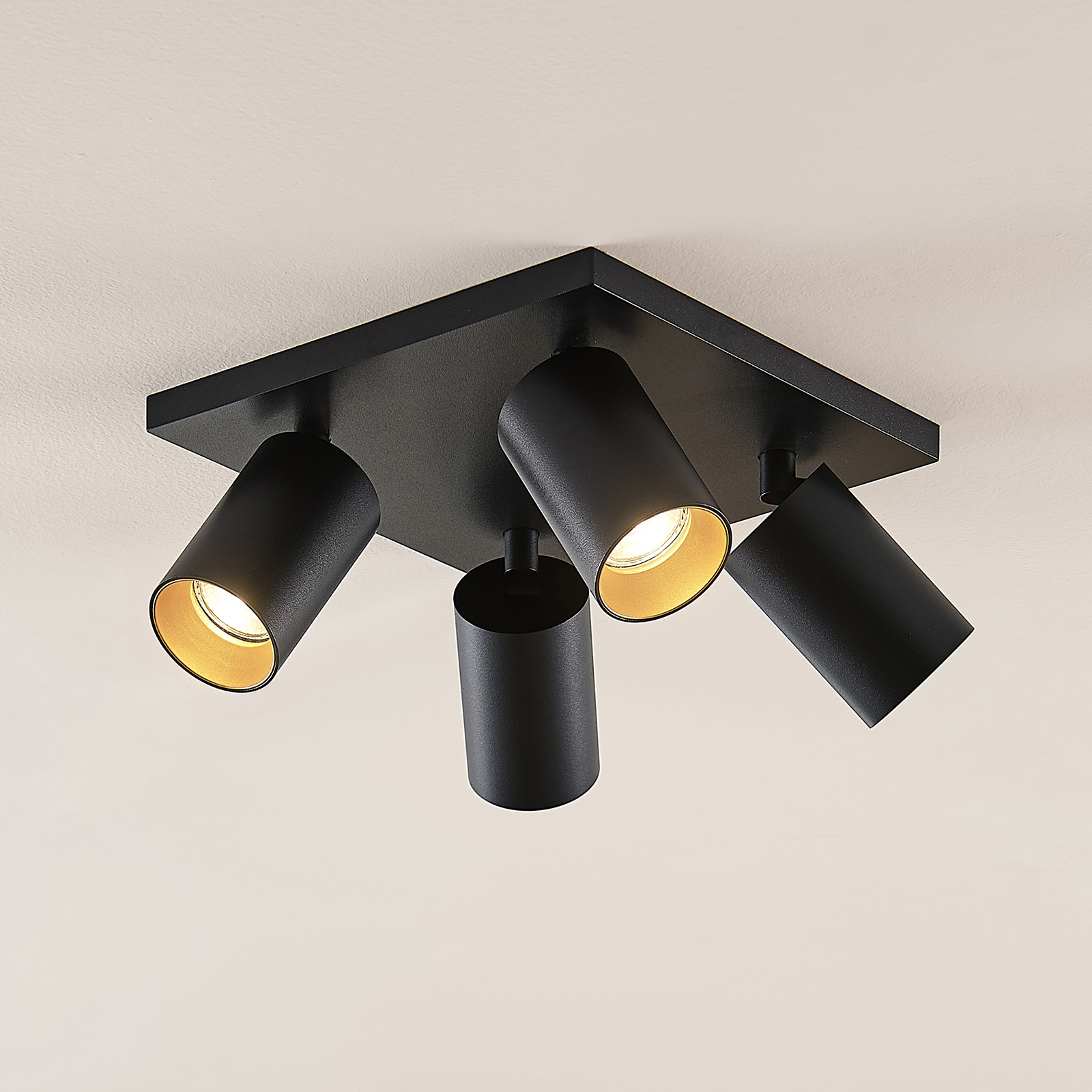 Arcchio Brinja spotlight, kantig, svart-guld, 4