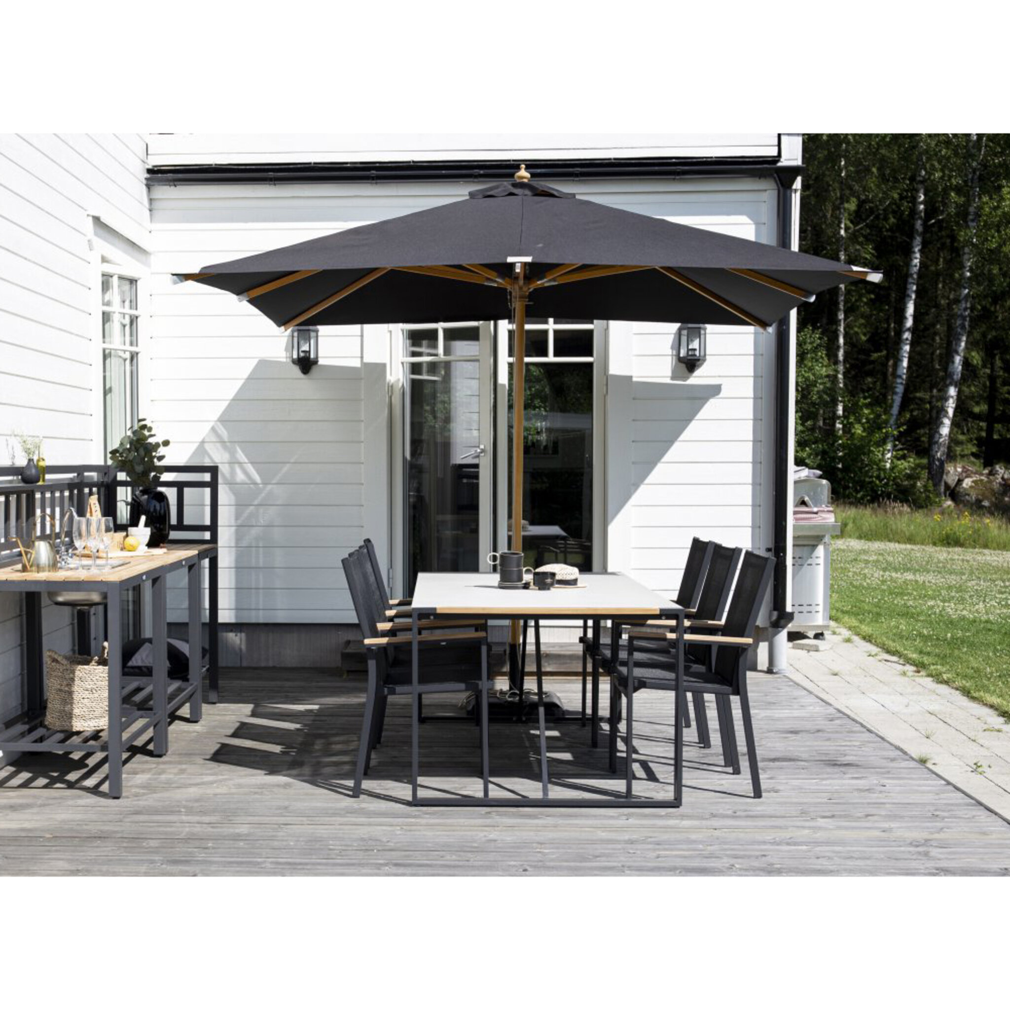 Parasoll kvadratiskt 300x270 cm Naxos, svart/trä