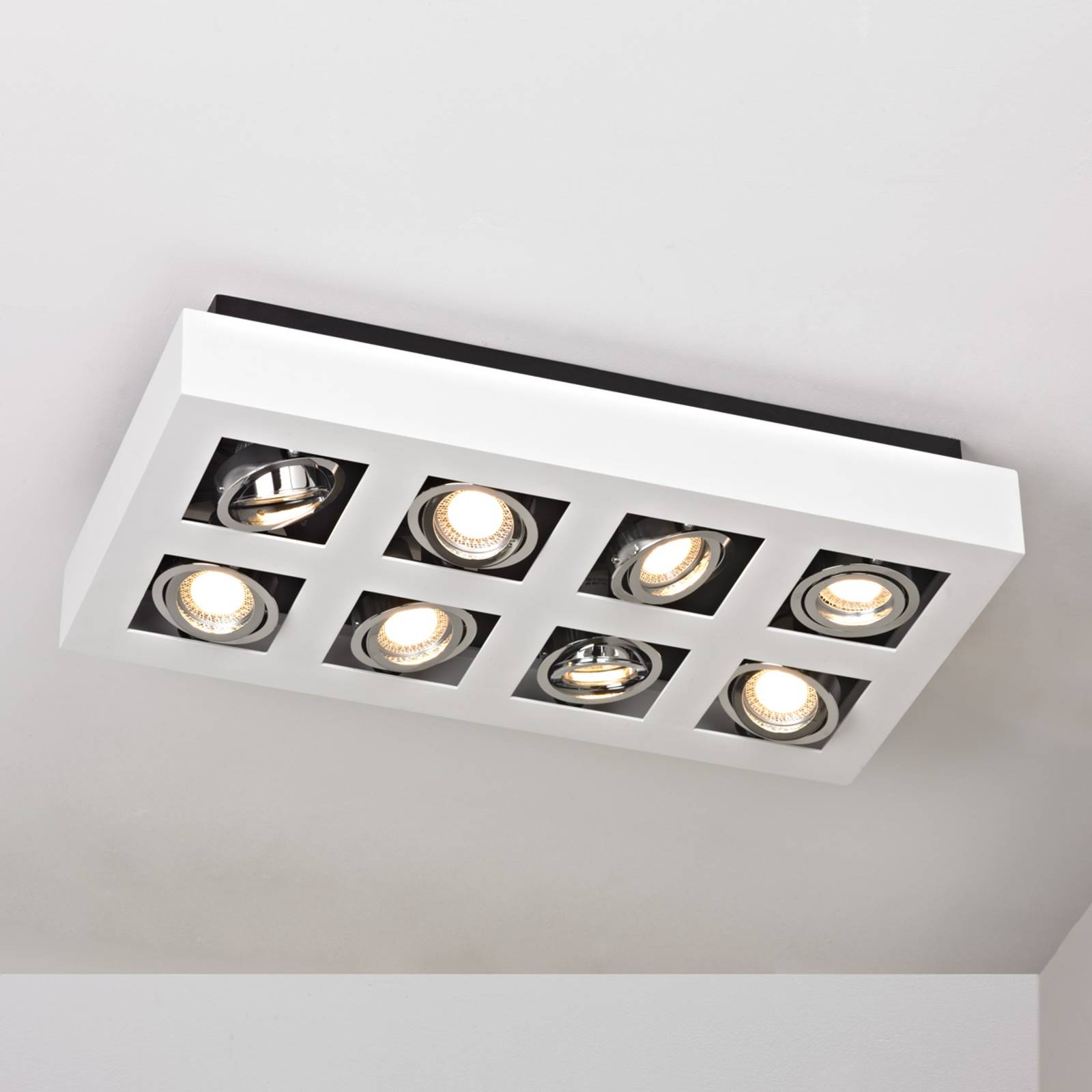 Ljusstark LED-taklampa Vince i vitt, 8 ljuskällor