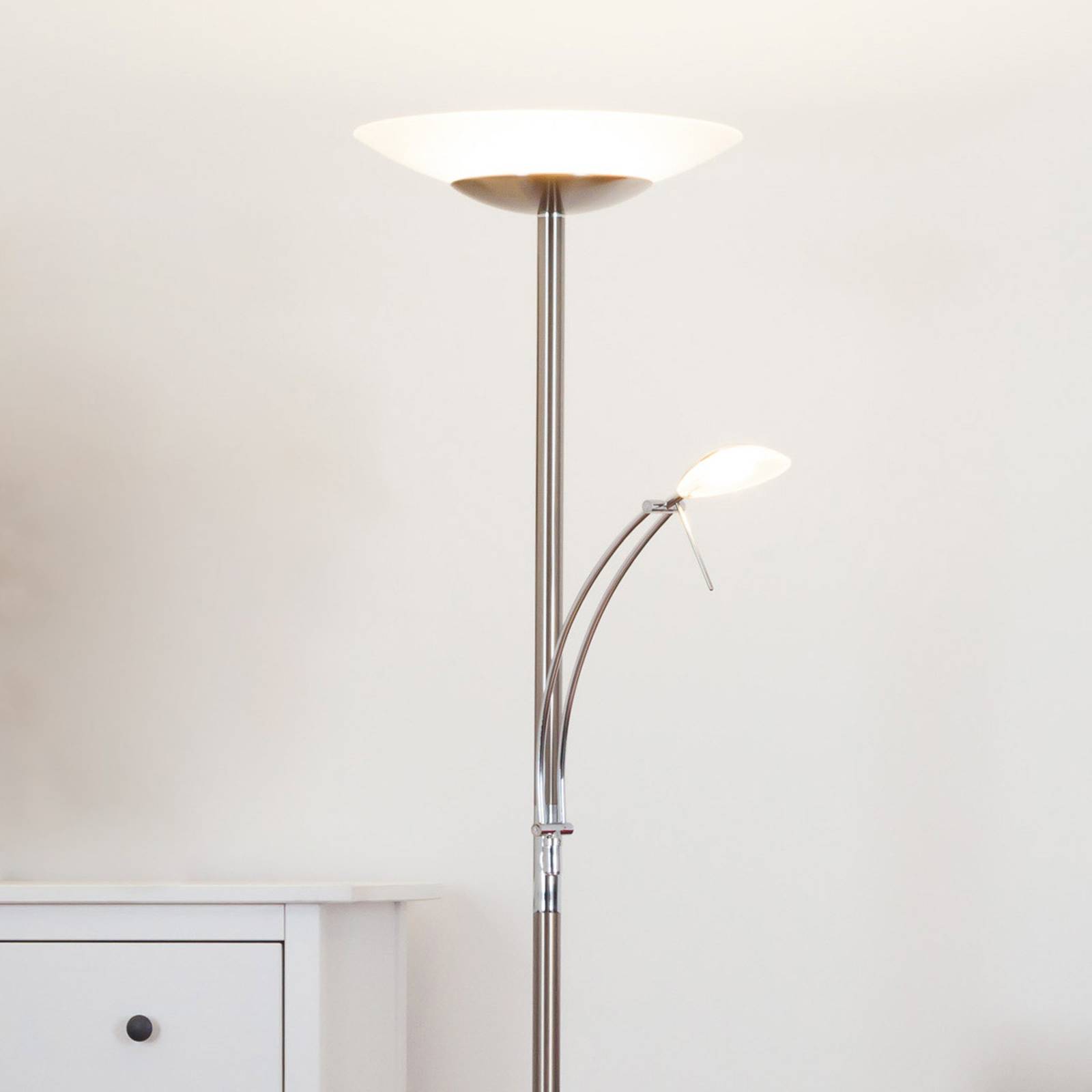 Ilinca - dimbar LED-uplight-golvlampa med läslampa
