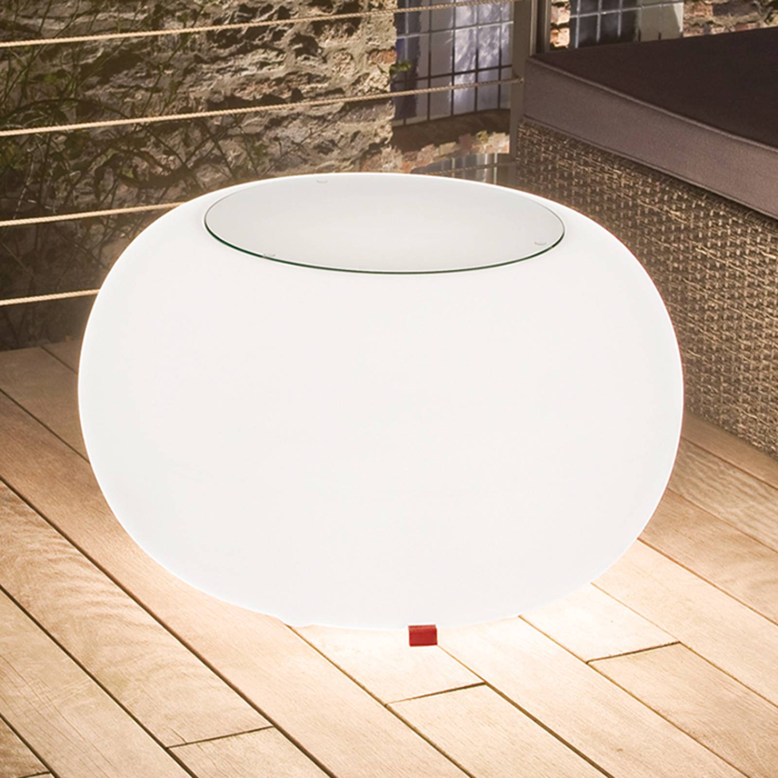 Bubble Outdoor bord, vitt ljus + glasplatta