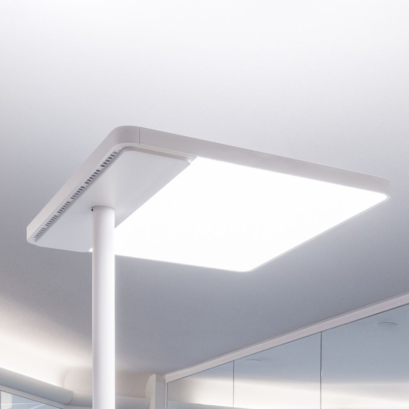 LED-kontorsgolvlampa Linea-F, med knappdimmer