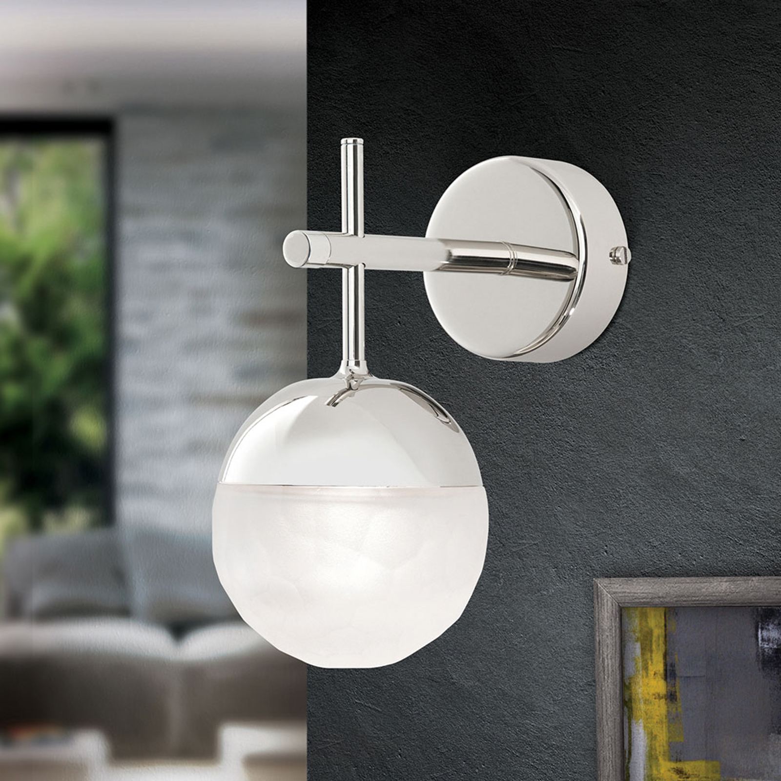 LED-vägglampa Ball, 1 lampa, nickel, nedåt