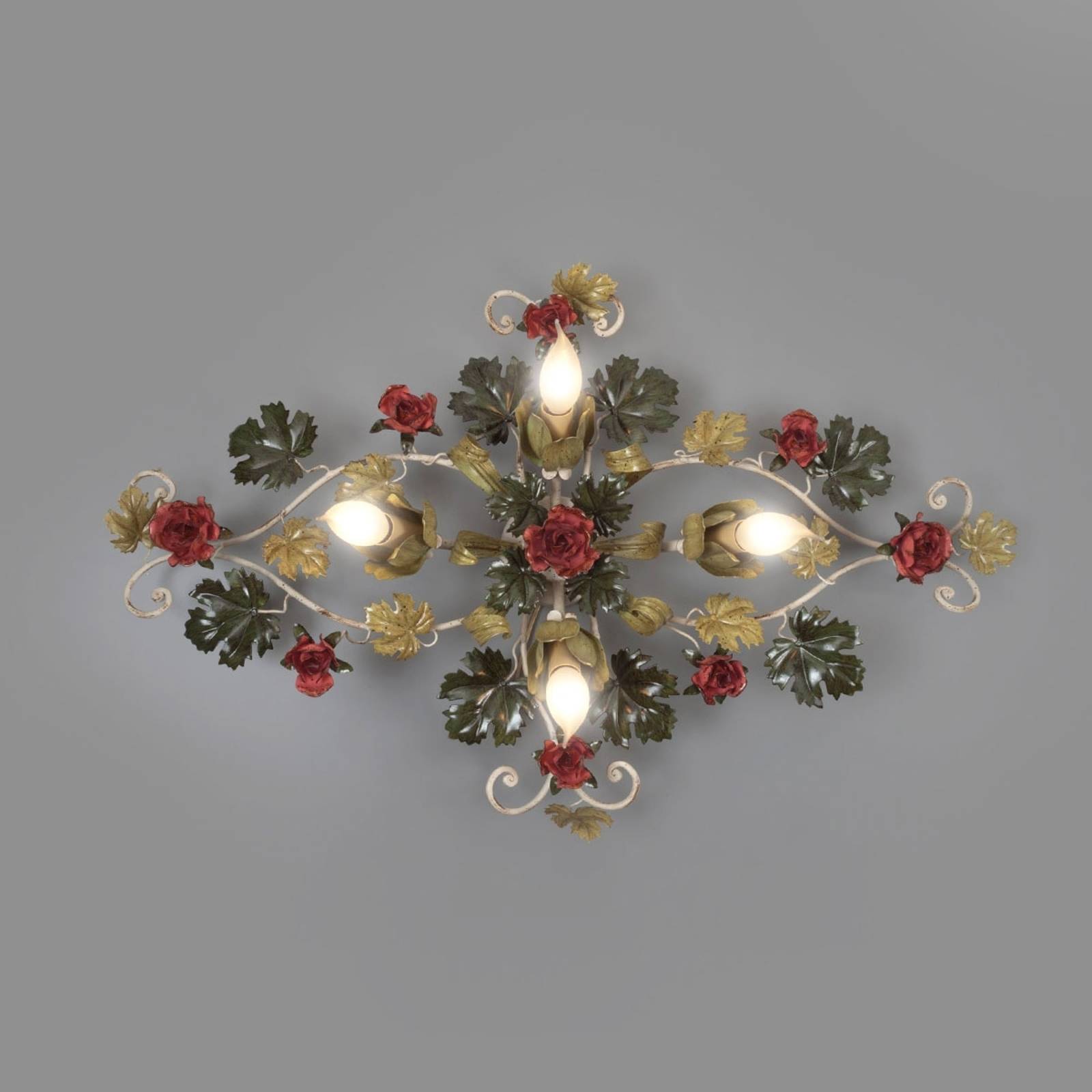 Taklampa Ancona med rosdekor, 87 cm