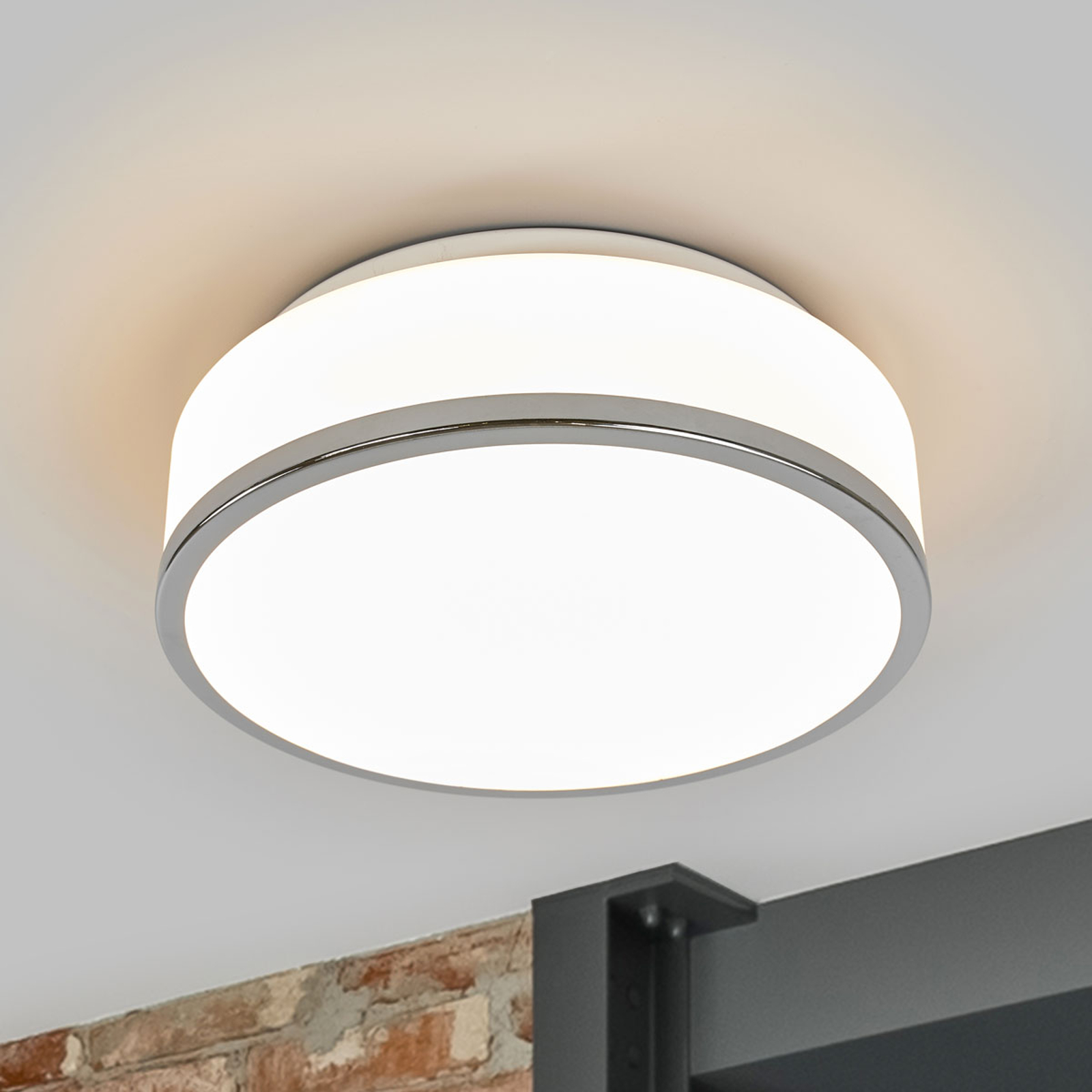 Taklampa Flush IP44, Ø 28 cm, krom