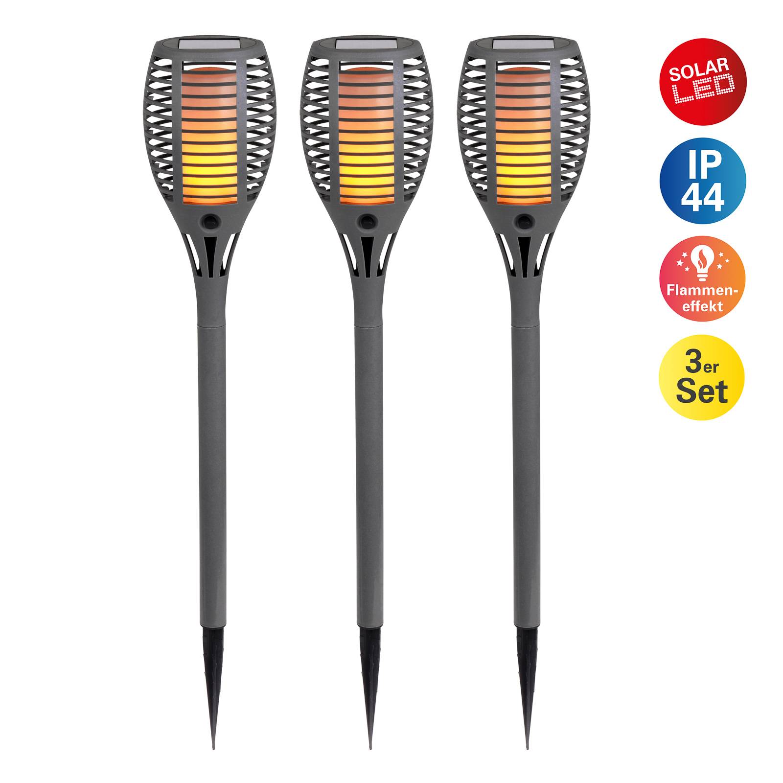 LED-solcellsfackla 5261616 med markspett, 3-pack