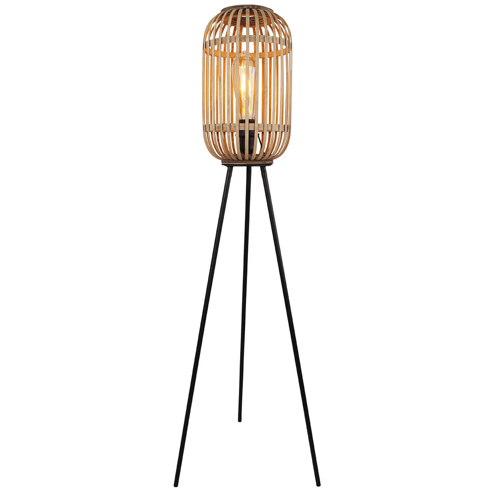Golvlampa Malacca med träskärm